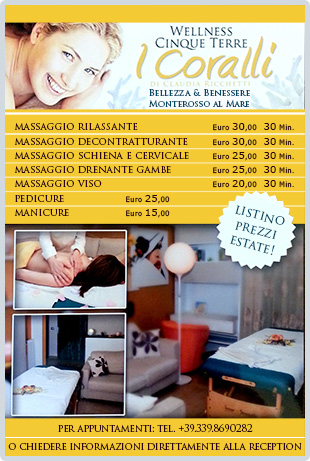 Listino prezzi wellness Cinque Terre