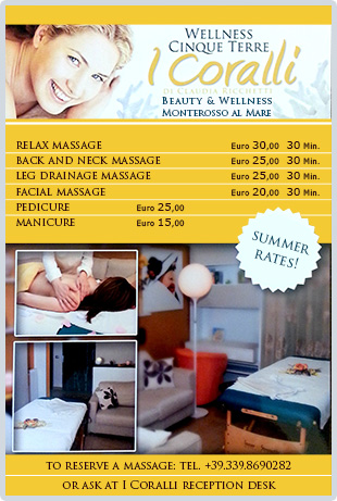 Listino prezzi wellness Cinque Terre